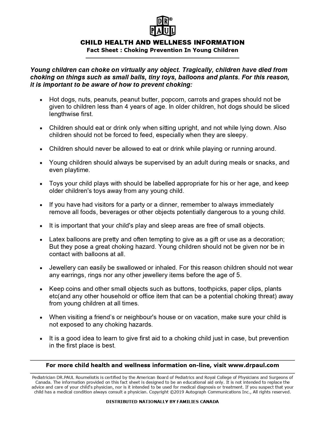 Child Health and Wellness Fact Sheets