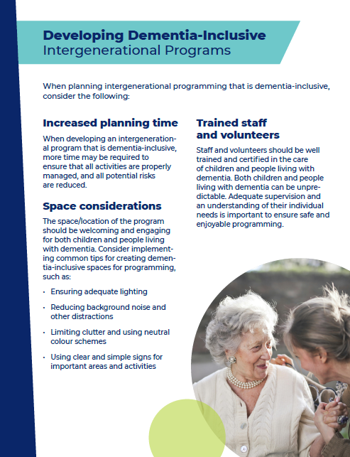 Developing Dementia-Inclusive Intergenerational Programs - Tipsheet