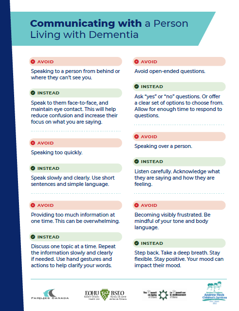 Communicating with a Person Living with Dementia - Tipsheet