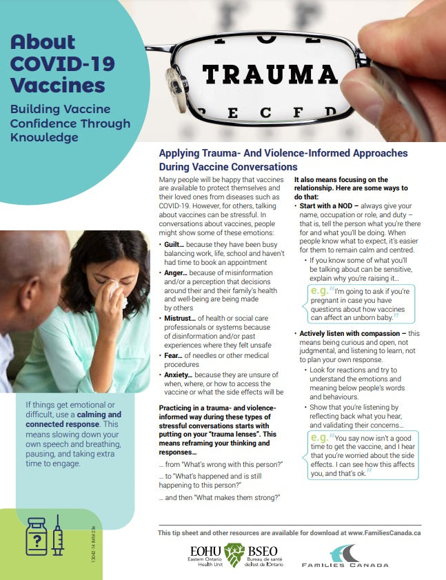 Applying Trauma- and Violence-Informed Approaches to Vaccine Conversations - Vaccine Tip Sheet